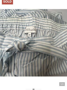 Ettitude light  Blue and White Striped Elastic Waist Pants brand new ! Softy